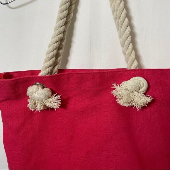 Coral Print Rope Handle Small Beach Tote Bag - Picture 8 of 11